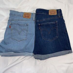 2 Levis Mid Length Shorts Womens 32 Blue/ Blue Washed
